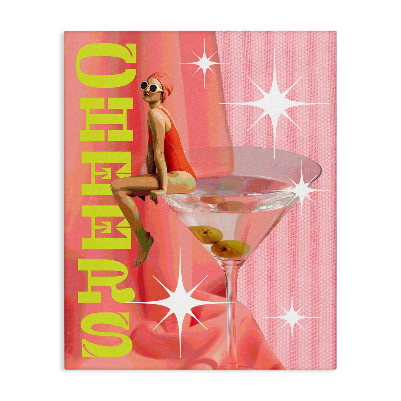 Stupell Industries Cheers Retro Drink & Swimmer Canvas Wall Art Design by Daphne Polselli